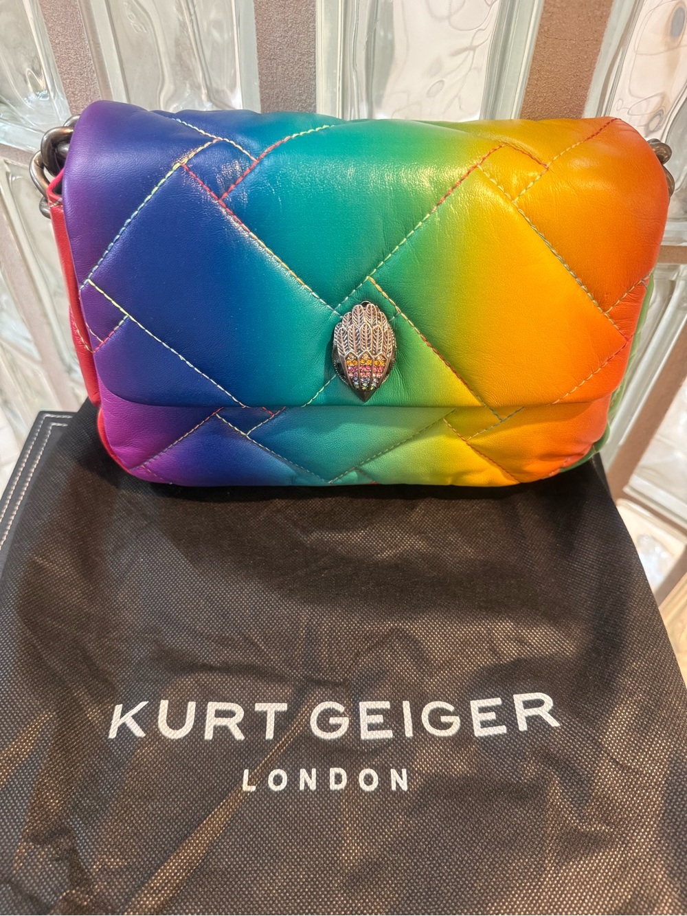 Kurt Geiger London Medium Lambskin Leather Ombre Rainbow Kensington Bag. NWOT.